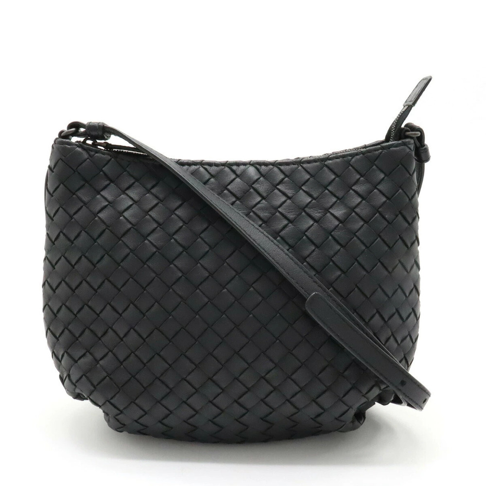 BOTTEGA VENETA Intrecciato Shoulder Bag Pouch Crossbody Leather Black